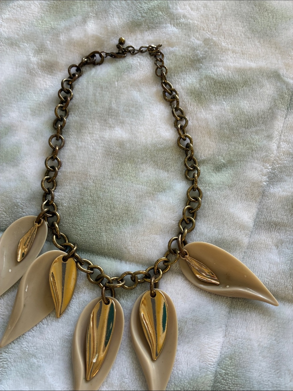 Anthropologie Gold and Cream Leaf Link Necklace